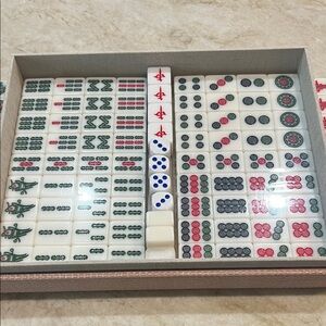 Mark & Graham White Mahjong Tile Set with Green, Red, Black, Blue Accents
